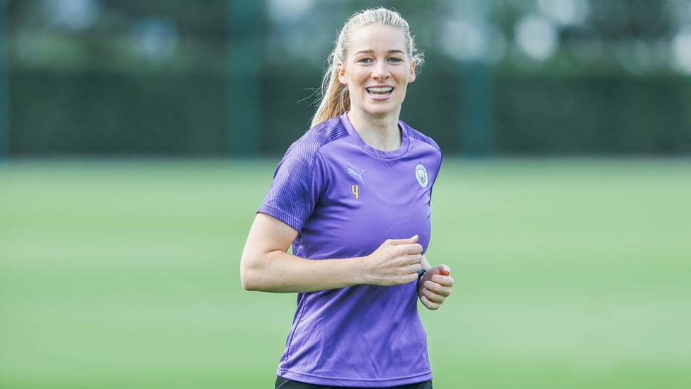 BACK IN BUSINESS : Gemma Bonner also looked delighted to be back at work