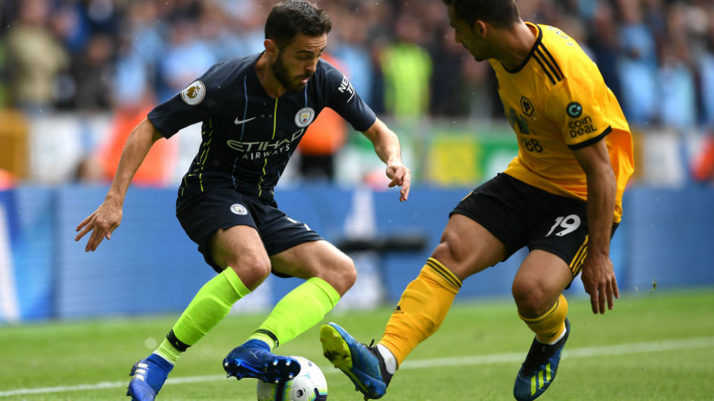 SOLID SILVA : Bernardo looks to open up the Wolves defence