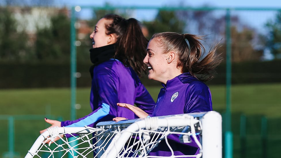 RAISING THE BAR : The ever-cheerful duo of Caroline Weir and Georgia Stanway