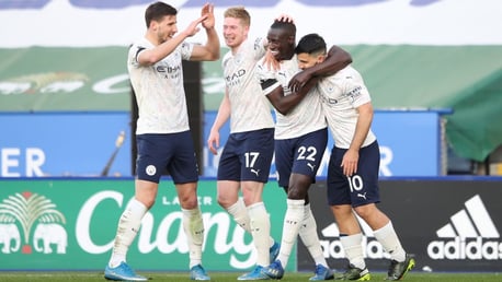 ALL SMILES: Delight after Mendy's goal!