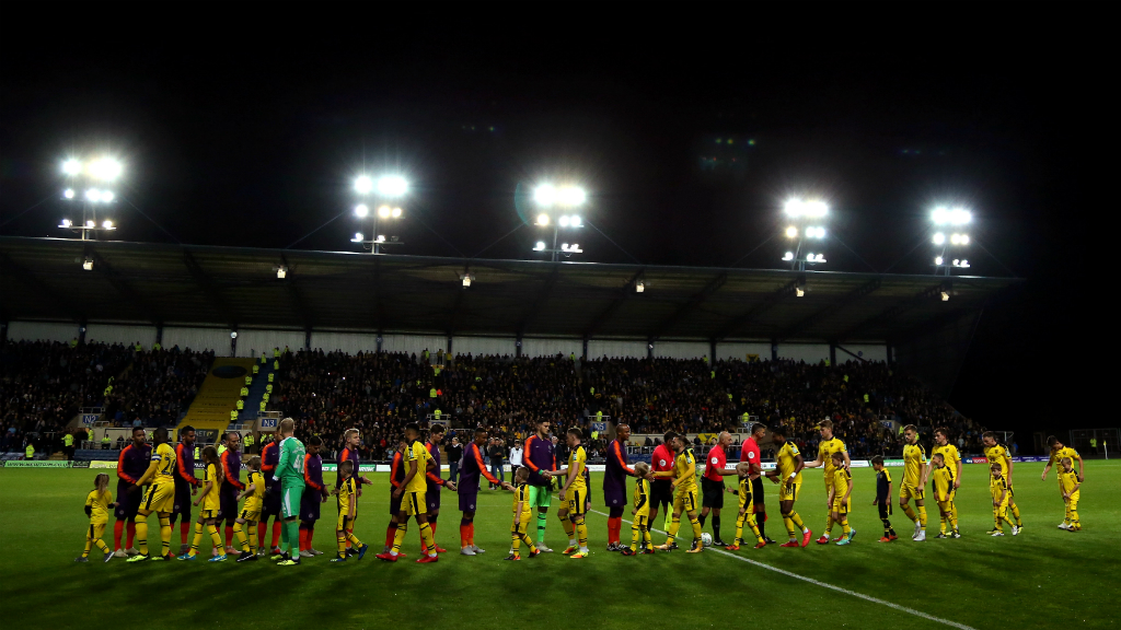 A NIGHT UNDER THE FLOODLIGHTS : The pre-match pleasantries...