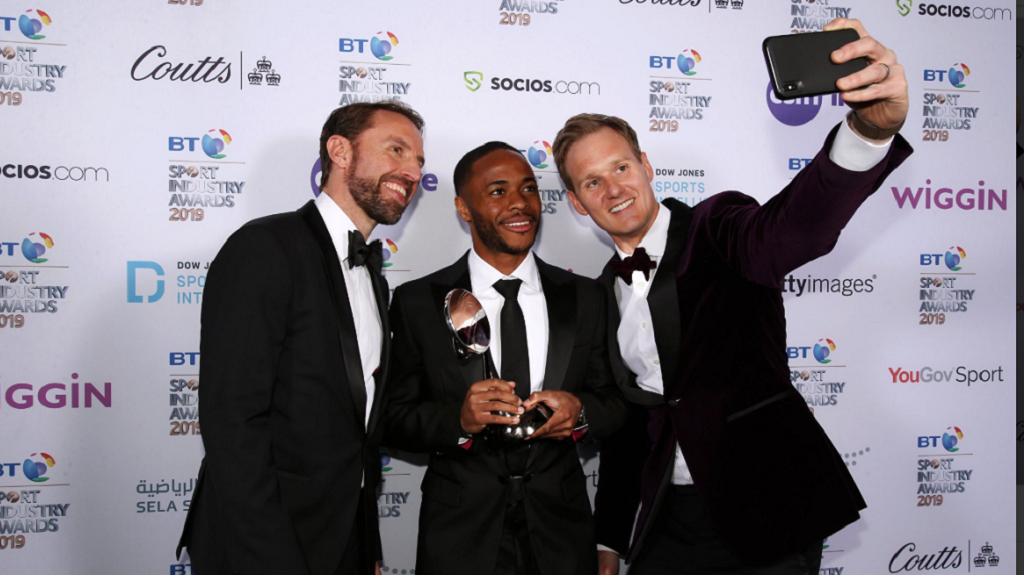 ANOTHER AWARD : Raheem is recognised at last night's  BT Sports Industry awards