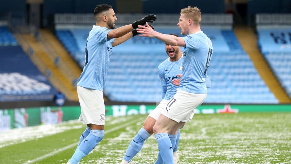 WING WIZARD: Mahrez celebrates his crucial early contribution