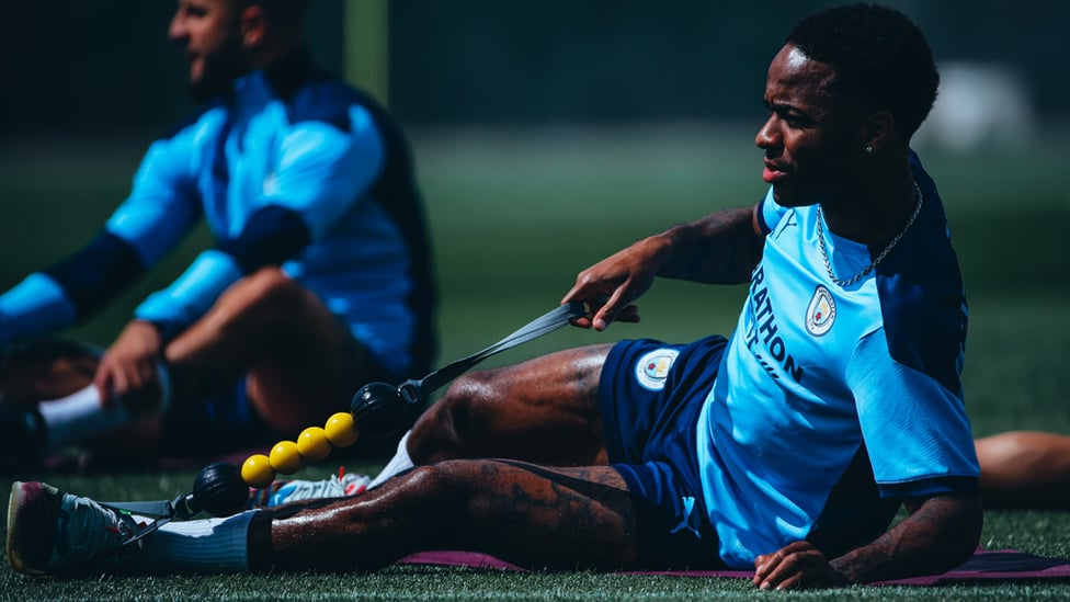 FLEXIBLE : Raheem Sterling works on his recovery.