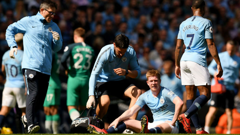 
                        _The one blight on the first half was the sight of Kevin De Bruyne having to be substituted after a leg injury
                