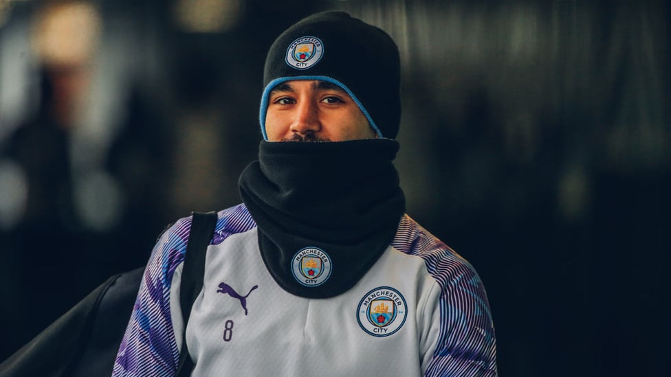 EXTRA LAYERS : Ilkay Gundogan wraps up at a chilly CFA