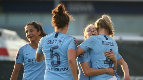 BONNER BEST: The team congratulate Gemma Bonner on her first City goal