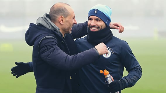 TRUE BLUES: Former City star Martin Petrov greets Sergio Aguero