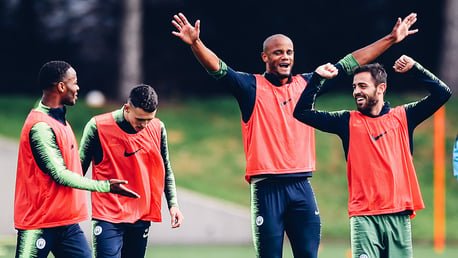 ARMS ALOFT: Bernardo and Kompany in good spirits 