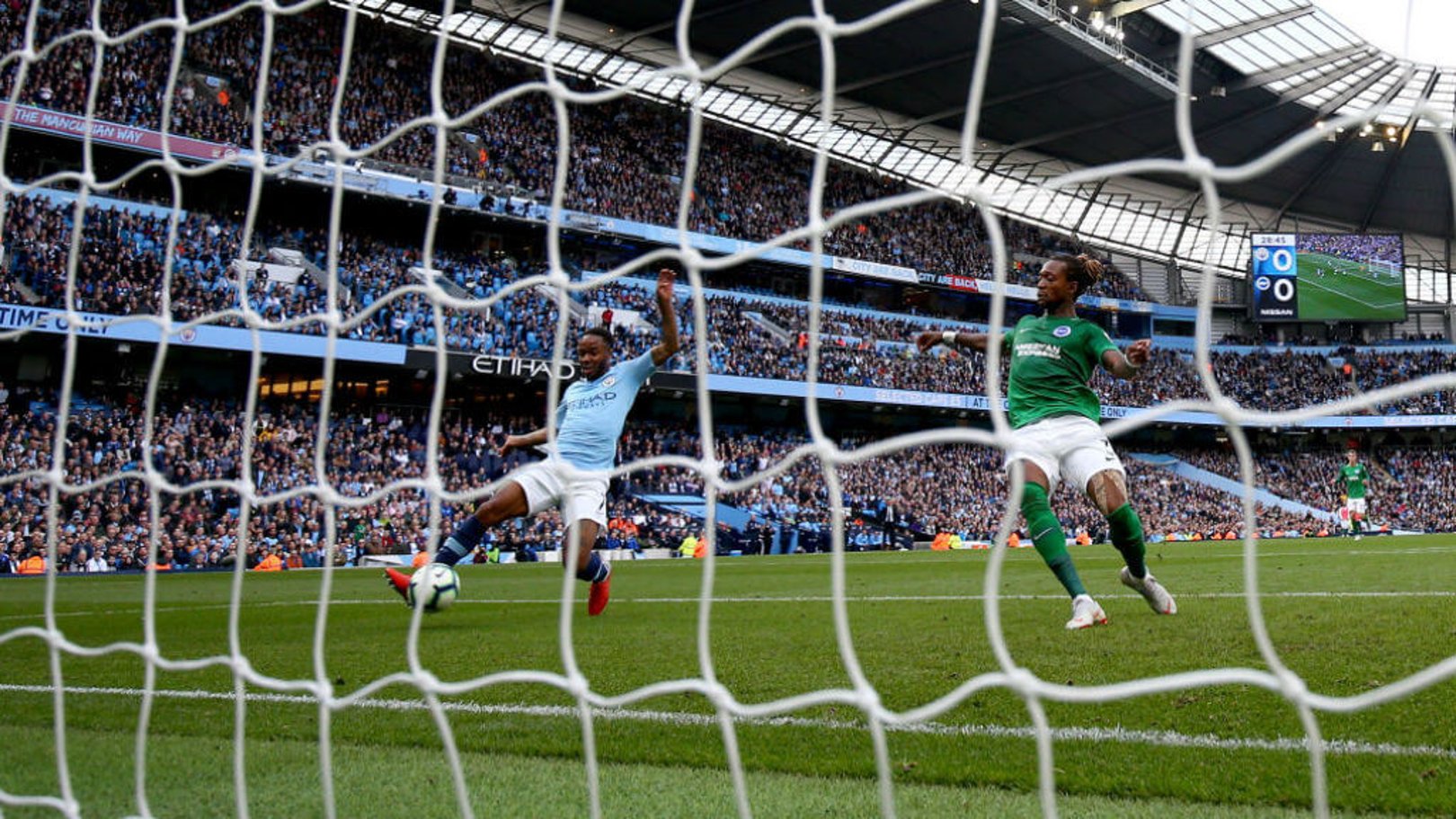 TAP IN: It's a simple finish for Raheem as he makes it 1-0 City