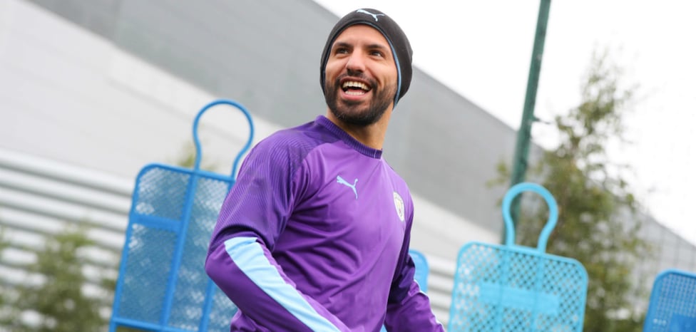 ALL SMILES : Sergio Aguero clearly enjoyed today's training session