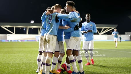 SQUAD GOALS: The City players celebrate after Liam Delap's FA Youth Cup winner against Burnley