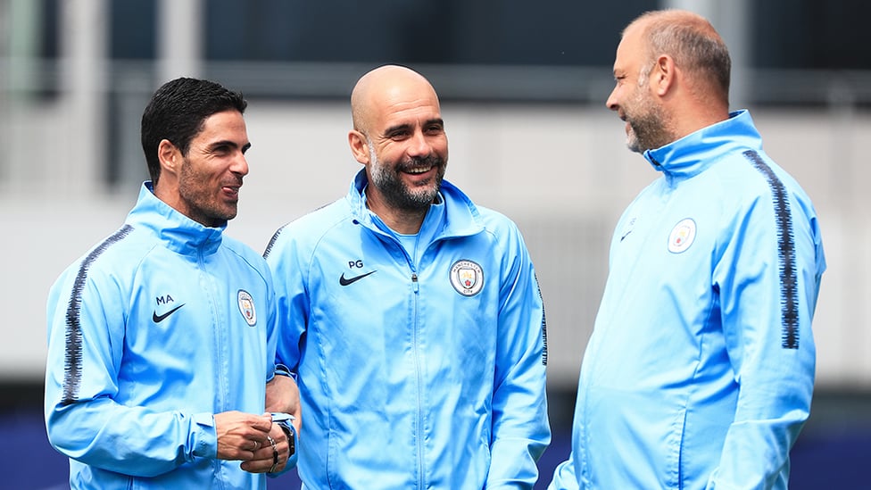 HARDER : Guardiola, Arteta and Borrell in fine spirits after victory in the 'toughest title race' of Pep's career