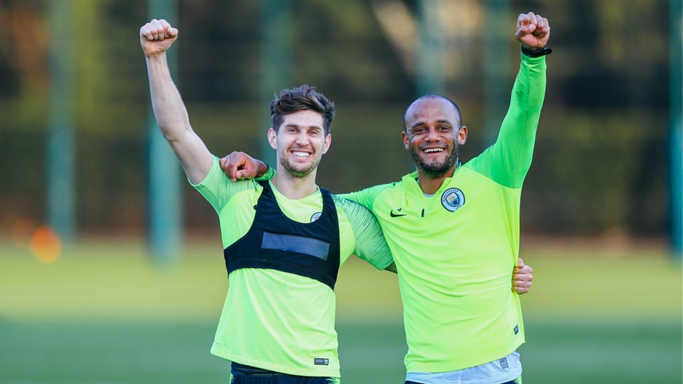 GREAT KOMPANY : The Belgium and City skipper looked delighted to be back with his club centre-half partner.