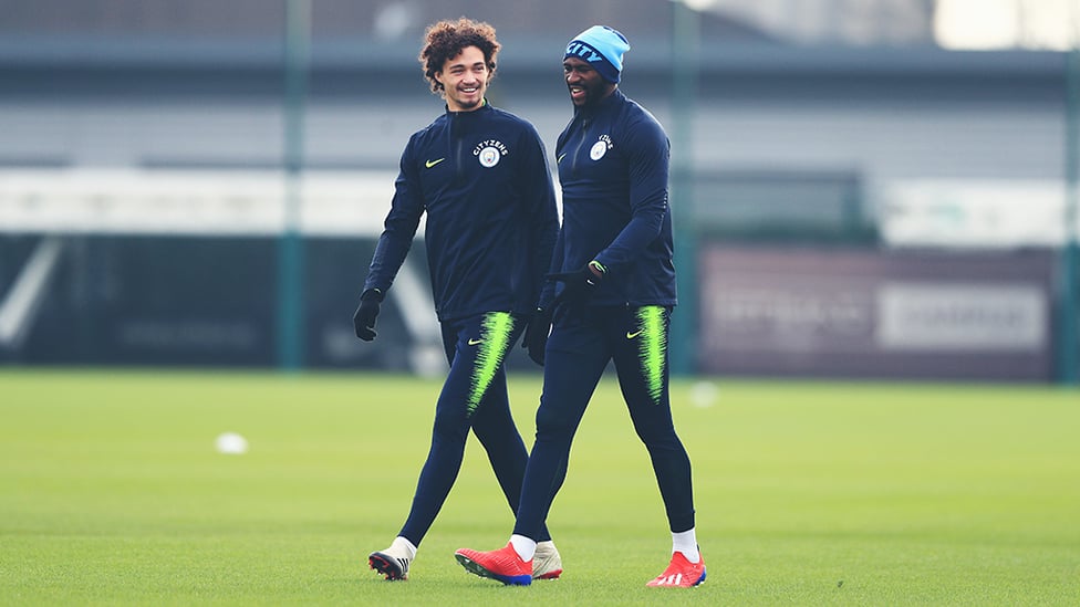 DUO : Sandler and Mangala on the training pitch.