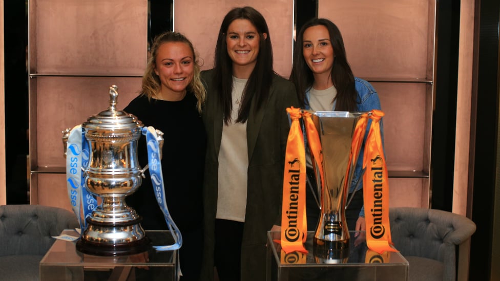 TOP TRIO : Scotland internationals Claire Emslie, Jen Beattie and Caroline Weir celebrate