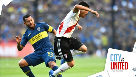 GRUDGE MATCH: Carlos Tevez in action for Boca Juniors against their Argentine arch rivals River Plate