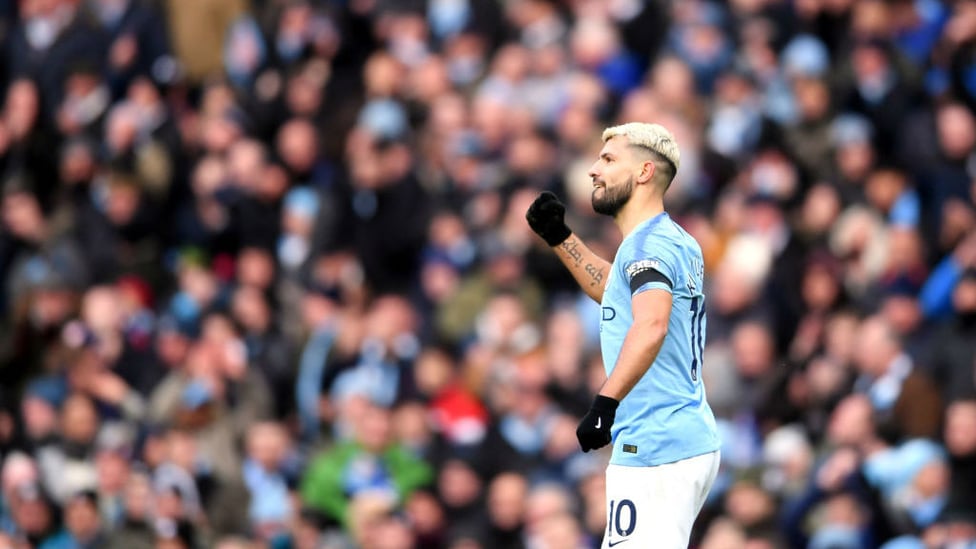 ANOTHER ONE : Aguero celebrates his second goal of the game.