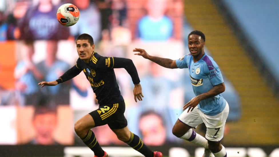 EYES FRONT: Raheem Sterling takes on Hector Bellerin