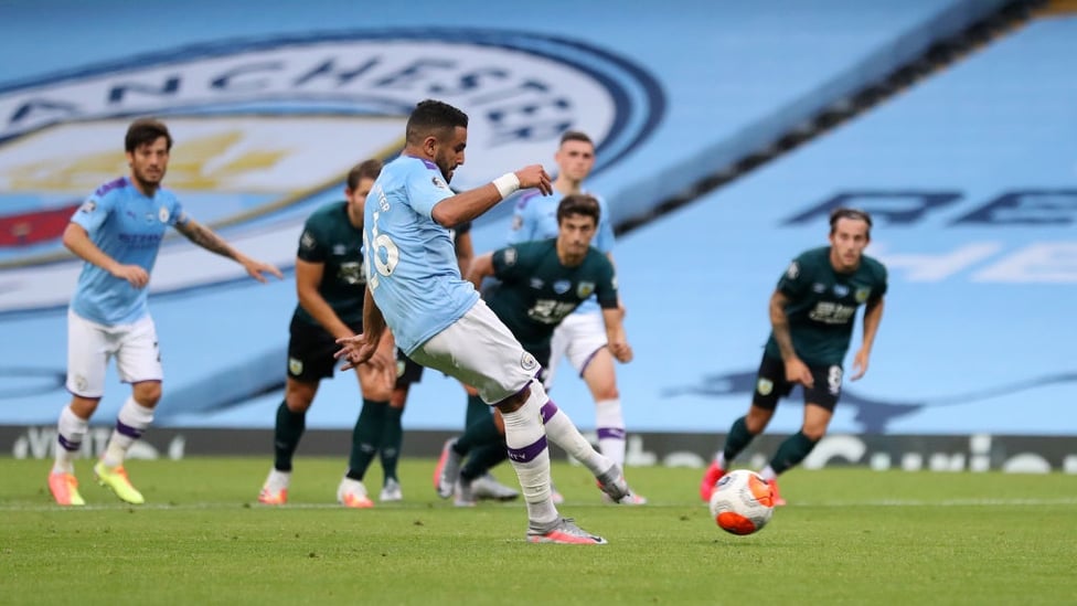 BACK OF THE NET : Mahrez adds a third from the penalty spot deep into first half stoppage time.