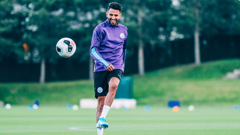 PEARLY WHITES : Riyad looks to be enjoying training!