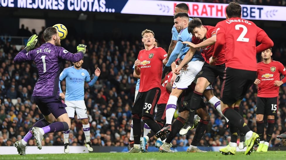 HOPE : Nicolas Otamendi nods home from a corner.