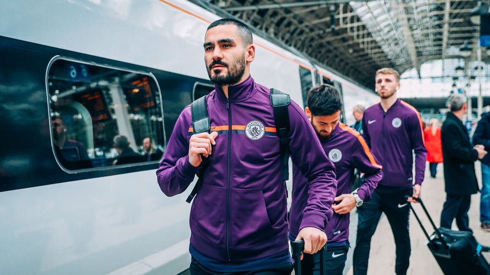 SEMI CONSCIOUS : Ilkay Gundogan, David Silva and Dan Grimshaw prepare for the journey to London