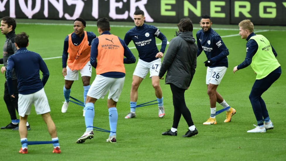 WARMING TO THE TASK: The City players go through their pre-match paces