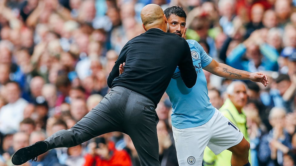 SQUAD GOALS : The boss shares his appreciation with Sergio Aguero