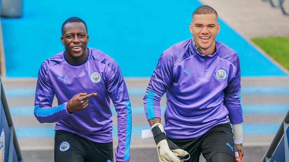 LET'S GET STARTED : Benjamin Mendy and Ederson get ready for today's session!
