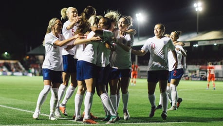 ELATION: England celebrate qualification for the 2019 World Cup in France
