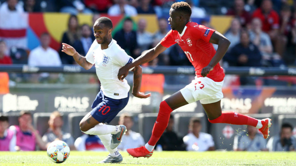 SUNDAY BEST: Raheem Sterling drives forward for England against Switzerland