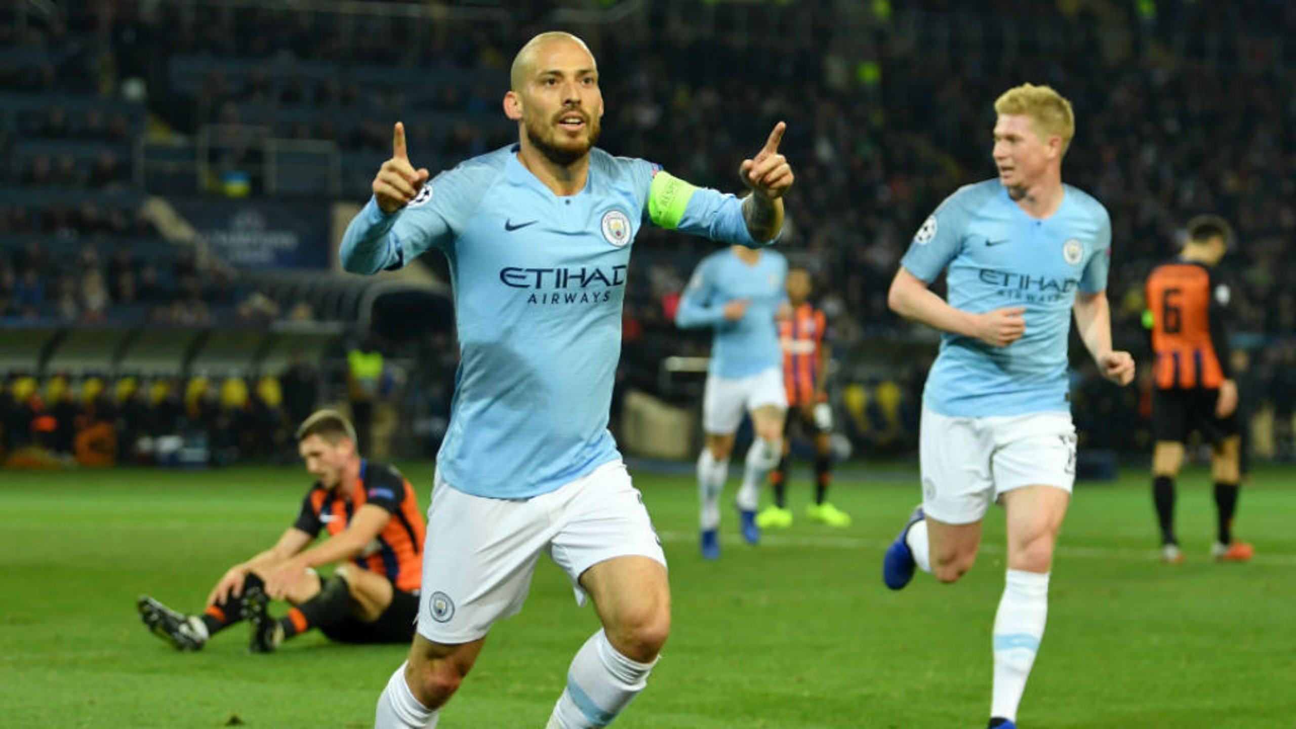 BLUE HEAVEN: David Silva sets off in celebration after his sublime opener