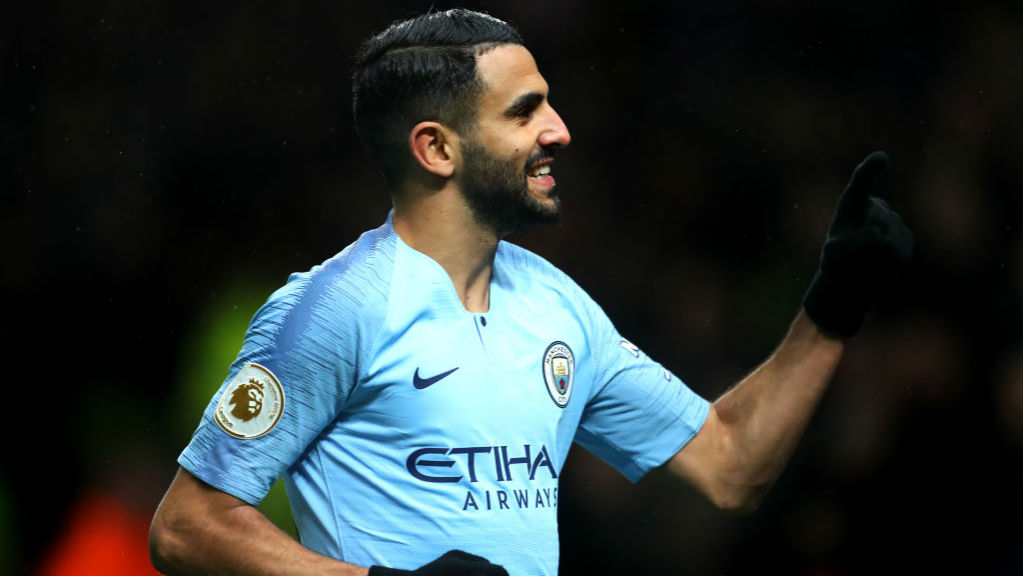 SUPER TUESDAY : Riyad Mahrez celebrates after netting City's second goal