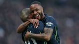 CELEBRATION TIME: For Raheem Sterling after his early strike