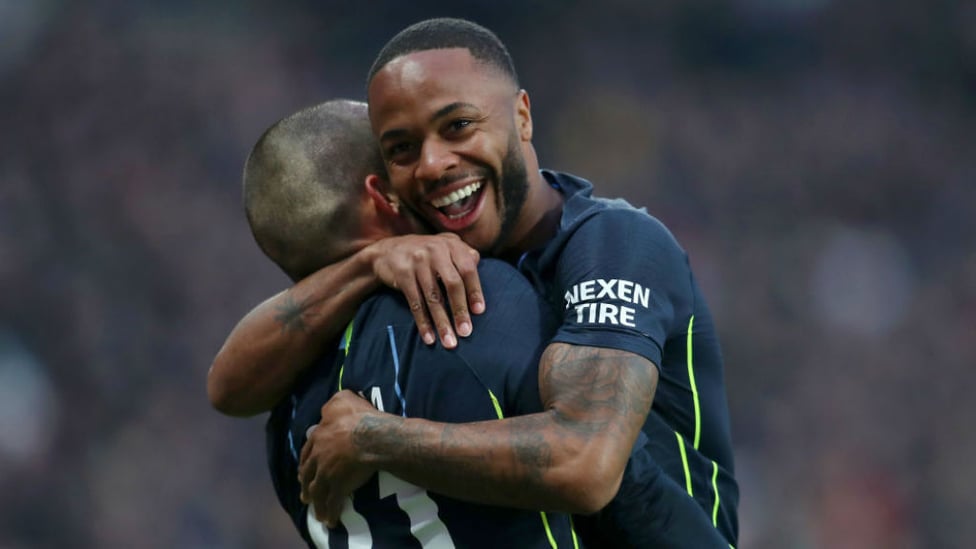 CELEBRATION TIME : For Raheem Sterling after his early strike