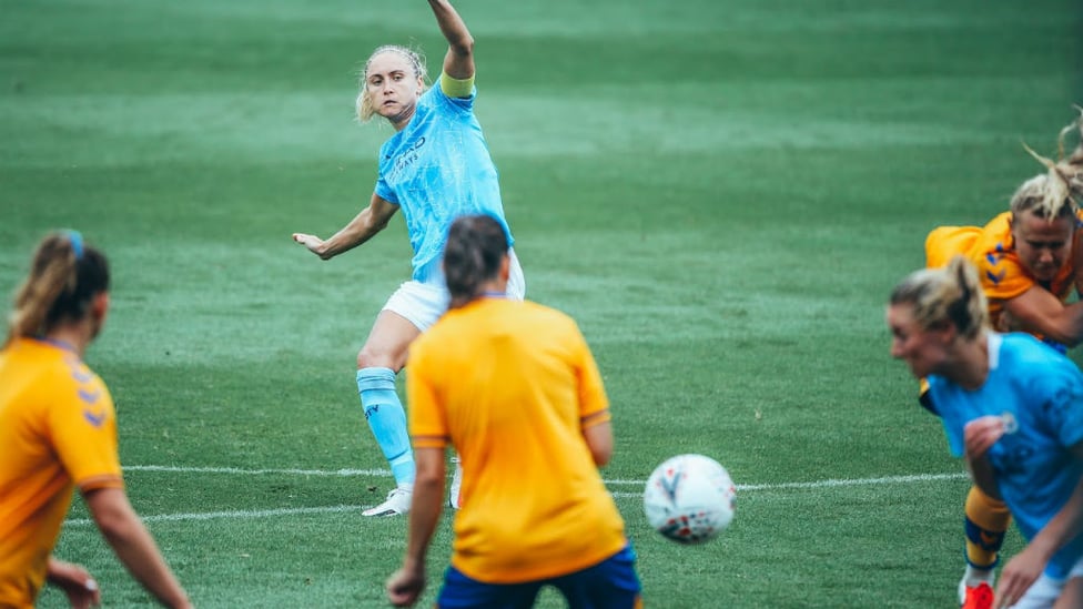 LEADING BY EXAMPLE: Skipper Steph Houghton finds the target from this free-kick