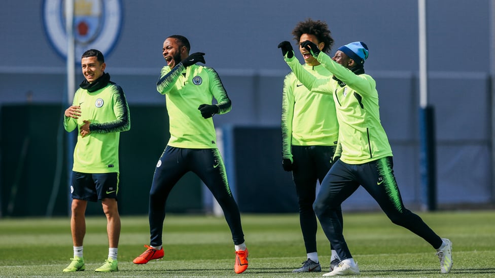 STERLING PERFORMANCE : Raheem's clearly excited by something!