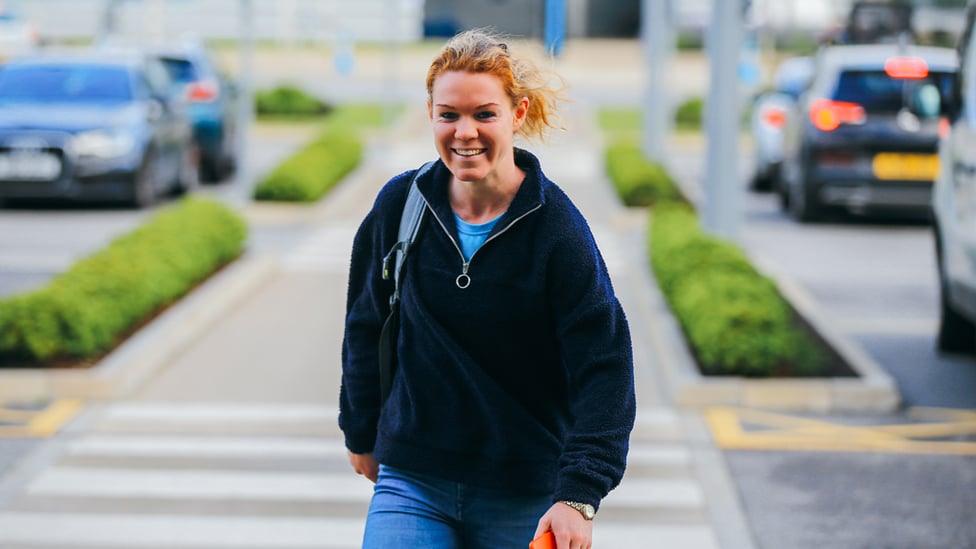 EAGER AOIFE : Aoife Mannion reports for duty on her first full day at City!