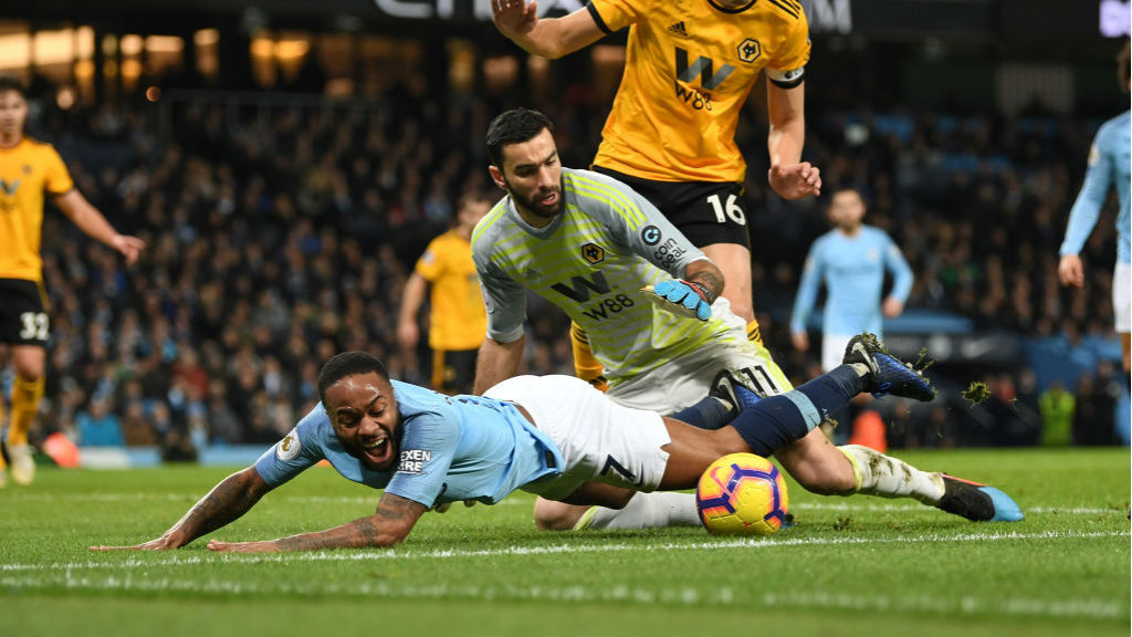 STOP, DROP AND ROLL : An on-fire Raheem Sterling is fouled inside the area