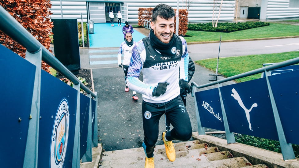 RISE AND SHINE : David Silva looks happy to be back at work