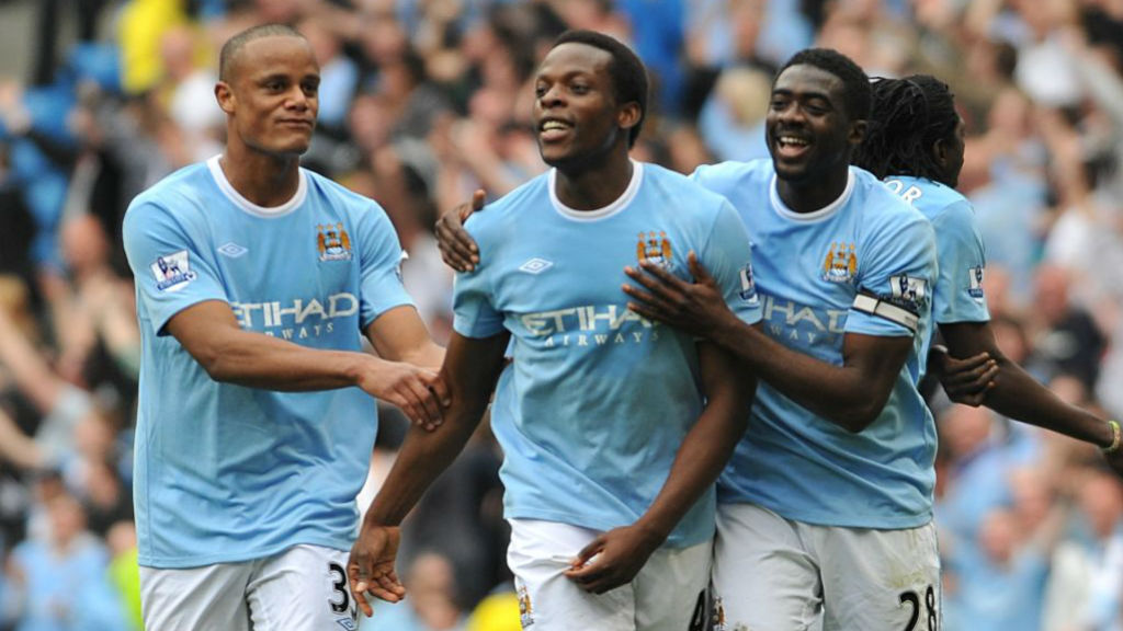 TRUE BLUE: Nedum Onuoha pictured with Vincent Kompany and Kolo Toure during his City days