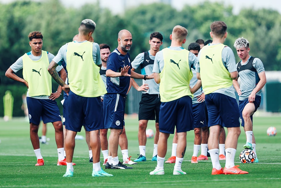 PEP'S POINTERS: The City boss hands out more crucial advice to the squad during Monday's session