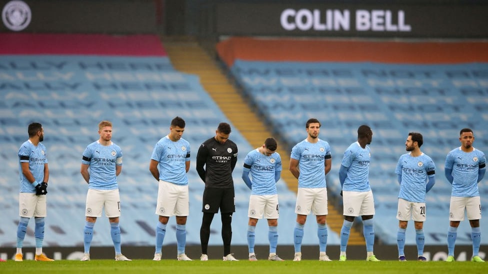 REMEMBERING : An emotional moment as a minute's silence was held for Colin Bell before kick-off.