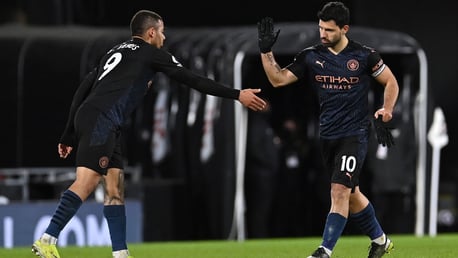 DEADLY DUO: Jesus congratulates Aguero after his goal.