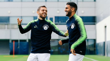 TWO'S COMPANY: Bernardo Silva and Riyad Mahrez are in high spirits ahead of the Fulham clash