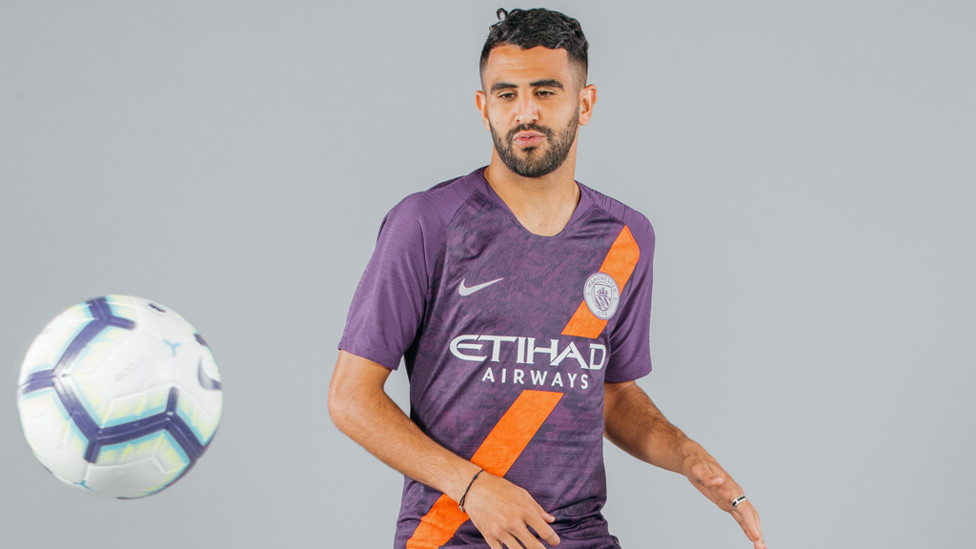 ON THE BALL : Riyad Mahrez cuts a dash in City 2018/19 third strip