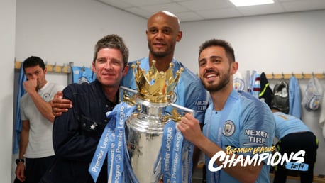 GOOD KOMPANY: Noel Gallagher joined in the post-mach celebrations.