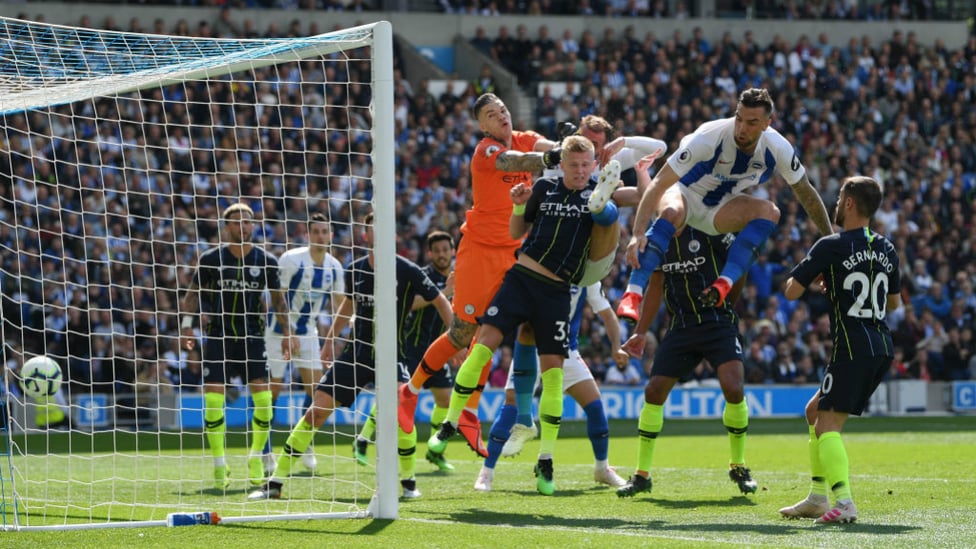 DEADLOCK BROKEN : Glenn Murray heads home to give Brighton the lead.