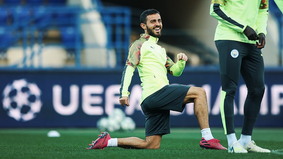 AT FULL STRETCH : Bernardo puts in some stretches ahead of the session